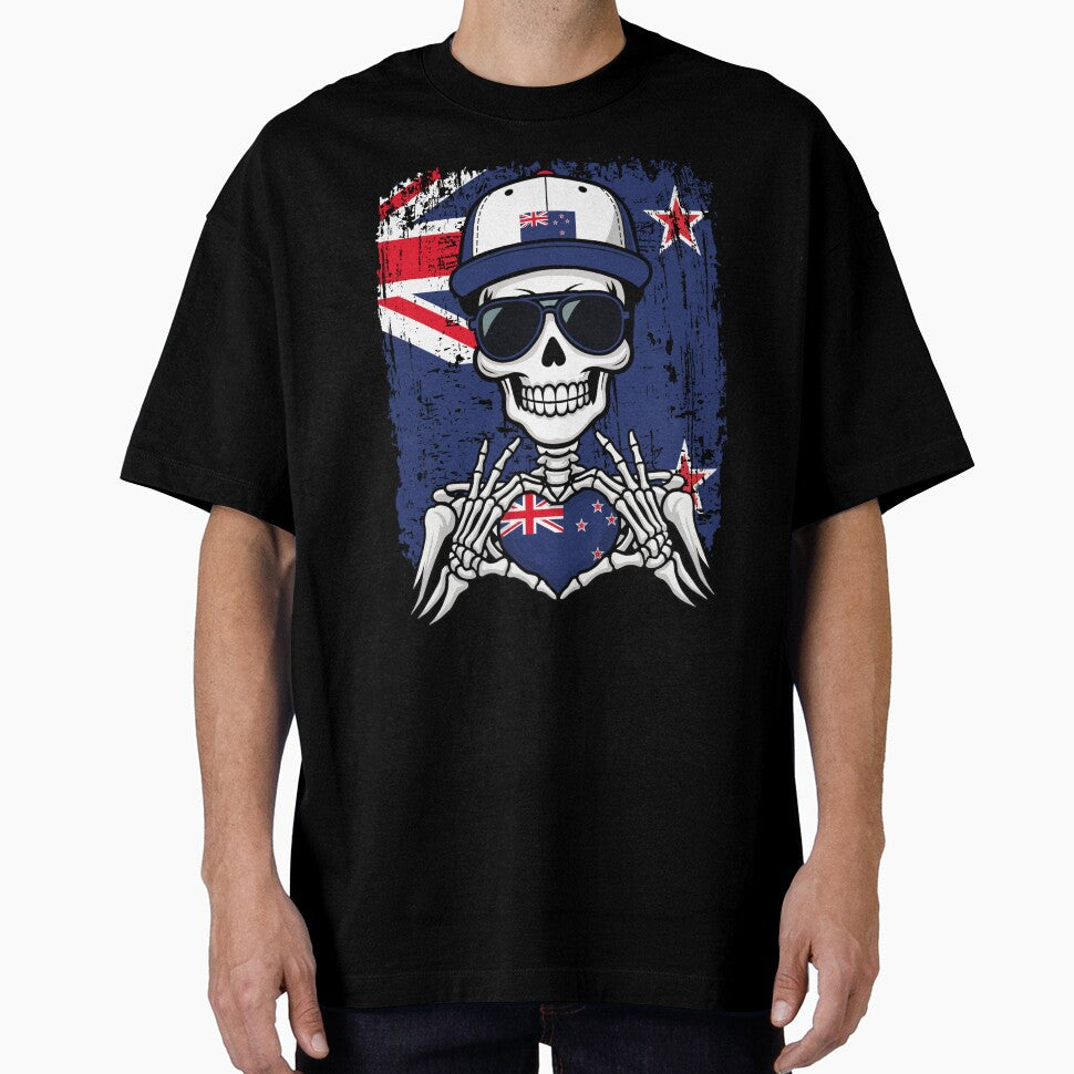 New Zealand Pride Skeleton Art - NZ Football & Silver Fern Spirit Tee by Colorful Designs