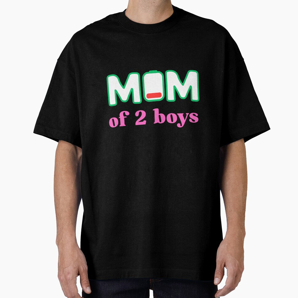 Tired Mom of 2 Boys | Funny Low Battery Mom Life Design by Cattitude Overhaul Studio T-Shirts, Hoodie, Sweatshirt (Image 1)