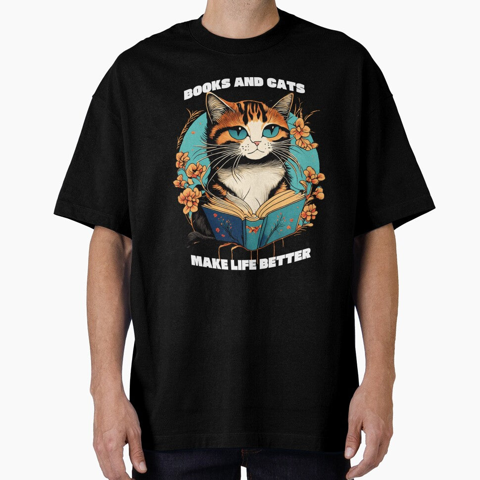 Books and Cats Make Life Better - Vintage Aesthetic Reading Cat by Pukisdaizi T-Shirts, Hoodie, Sweatshirt (Image 1)