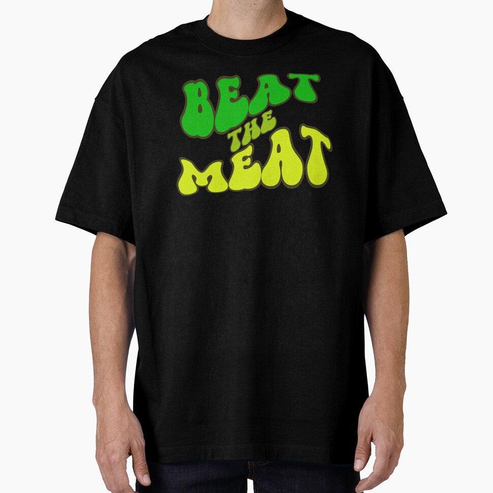 BEAT the MEAT vegetarian retro groovy wavy text design by Jt41 T-Shirts, Hoodie, Sweatshirt | BlankRebels.com (Image 1)