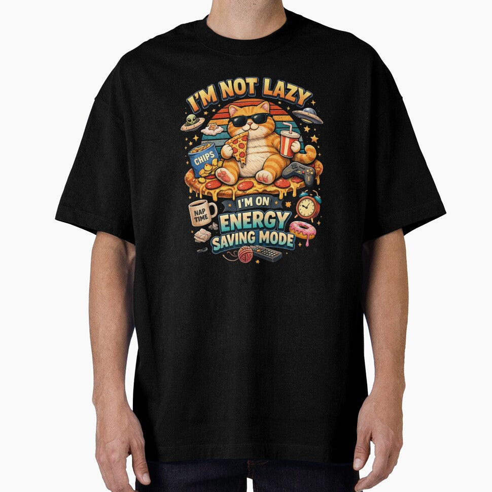 Funny Lazy Orange Cat Quote Energy Saving Mode by PluffyPanda T-Shirts, Hoodie, Sweatshirt | BlankRebels.com (Image 1)