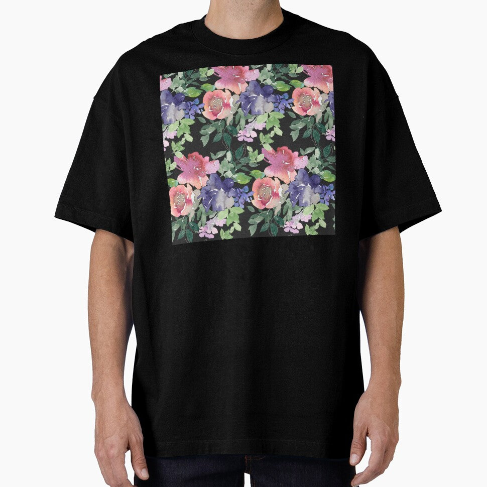 Red-Magenta And Blue Floral Pattern On Black by DEC02 T-Shirts, Hoodie, Sweatshirt | BlankRebels.com (Image 1)