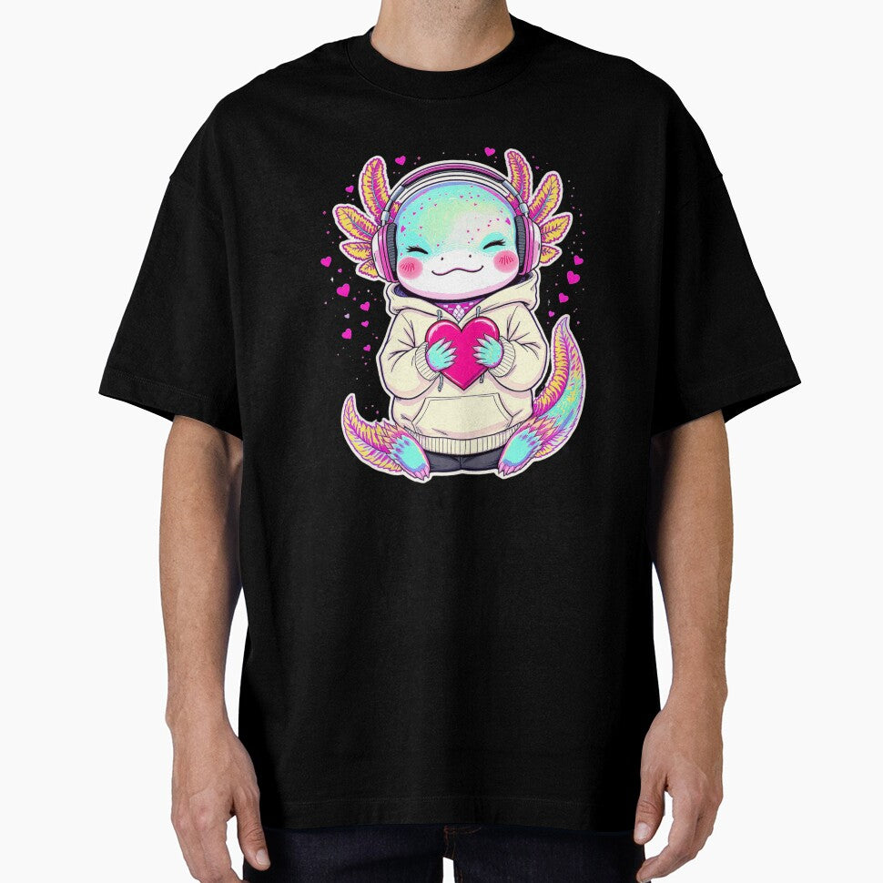 Headphone Valentine Axolotl – Romantic Music Love Illustration by ColorSplash123 T-Shirts, Hoodie, Sweatshirt (Image 1)
