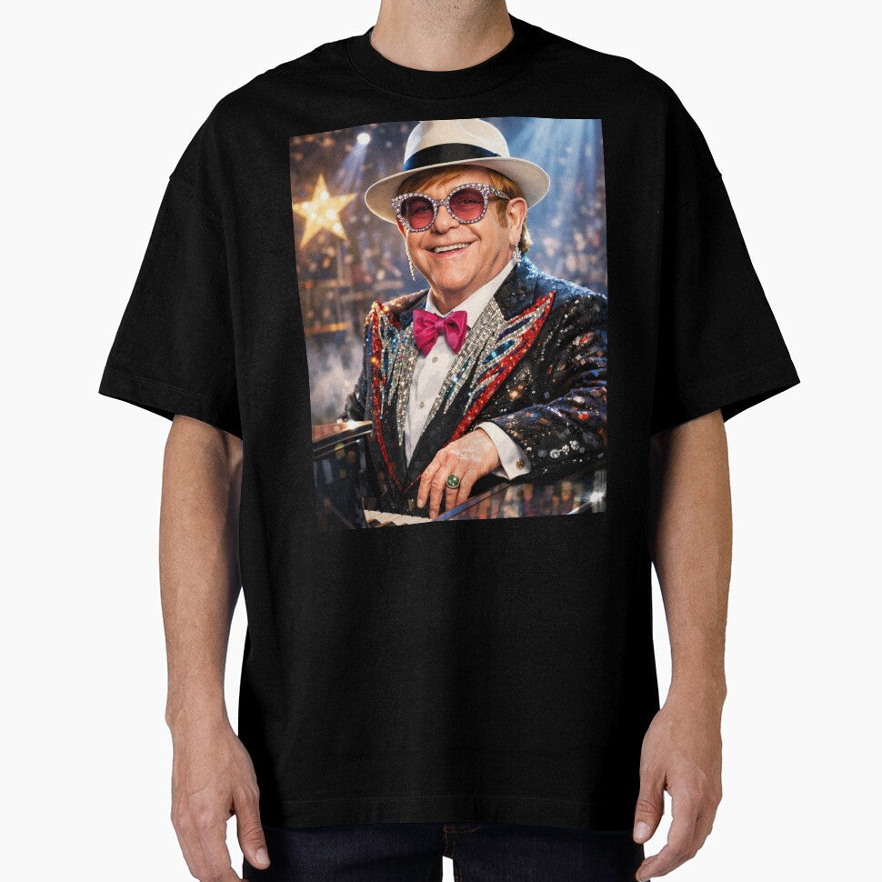 Elton John Iconic Stage Legend Piano Rock Illustration by SHOCAMPOS DESIGNS T-Shirts, Hoodie, Sweatshirt (Image 1)