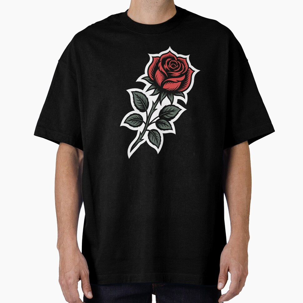 Angled Single Red Rose Sticker Style Tattoo Art Floral by Say It With Ink