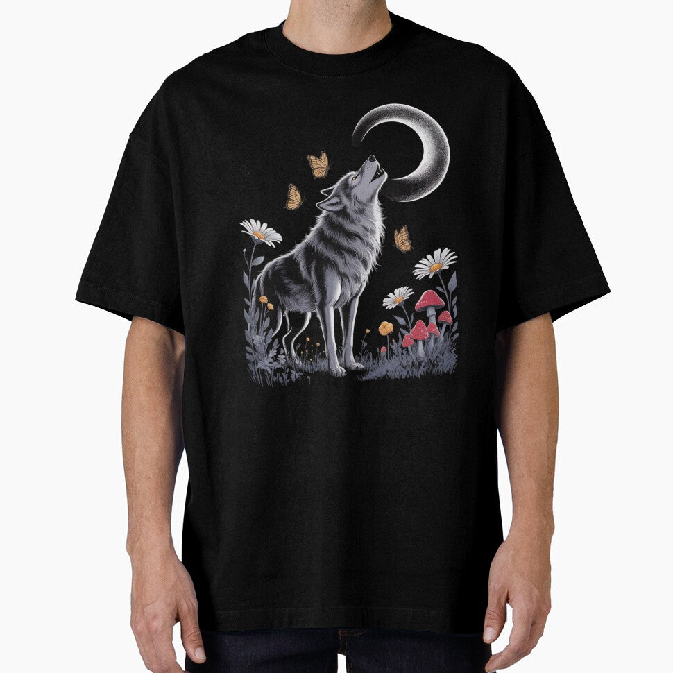 Vintage Cottagecore Aesthetic Moon Phase Wolf by KotexTemu T-Shirts, Hoodie, Sweatshirt | BlankRebels.com (Image 1)