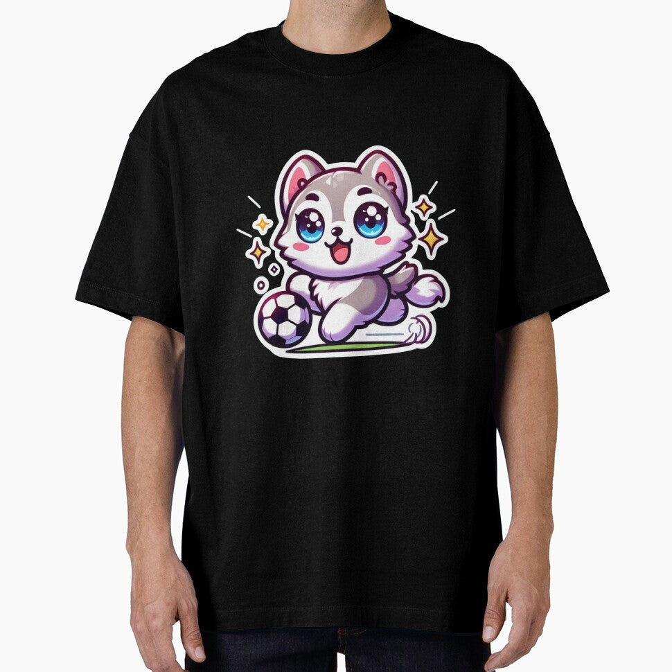 Cute Husky Playing Soccer Kawaii Sticker| Adorable Dog Football Design by carestazafeli
