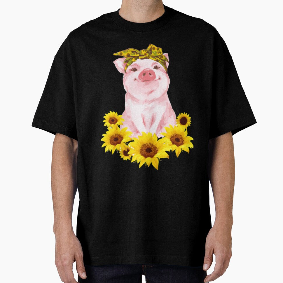 Sunflower T-Shirt Cute Pig and Bandana Sunflower For Girl Women Mom Pullover by SandraCherrylow Hoodie, Sweatshirt (Image 1)
