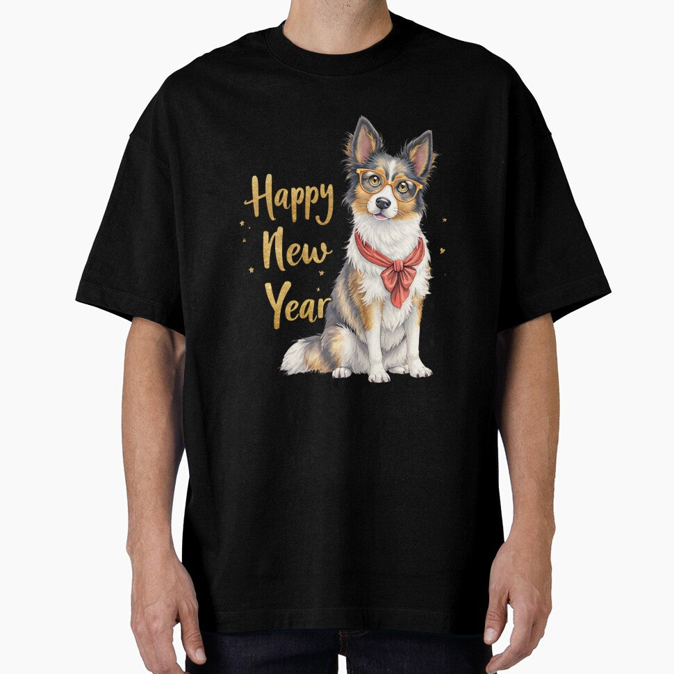 Happy New Year Dog Illustration – Cute Holiday New Year Art by FluffinCool T-Shirts, Hoodie, Sweatshirt (Image 1)