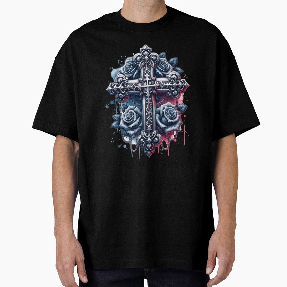 Gothic Rose Cross – Dark Ornate Floral Religious Art by TheInkRaven T-Shirts, Hoodie, Sweatshirt | BlankRebels.com (Image 1)