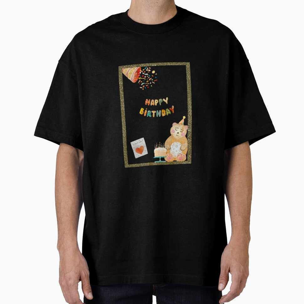Frame gold bear birthday letters watercolor sketch black by Yana Mustafina | Boho Soulful Designs T-Shirts,... (Image 1)
