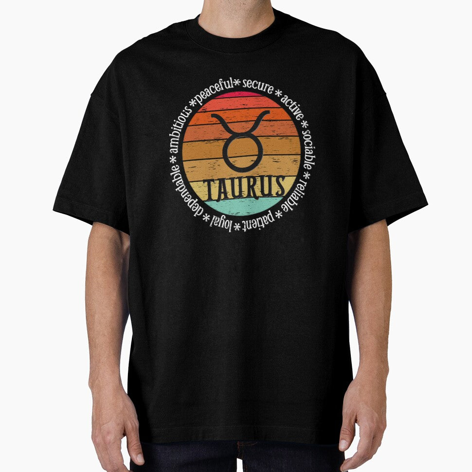 Taurus,zodiac sign and lettering, sunset retro style by plastic2021 T-Shirts, Hoodie, Sweatshirt | BlankRebels.com (Image 1)