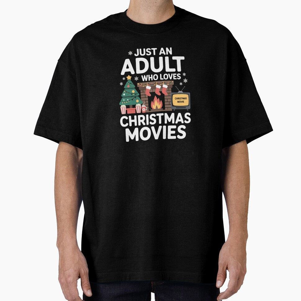 Just an Adult Who Loves Christmas Movies - Cozy Holiday Design with Fireplace, Christmas Tree, Popcorn by... (Image 1)