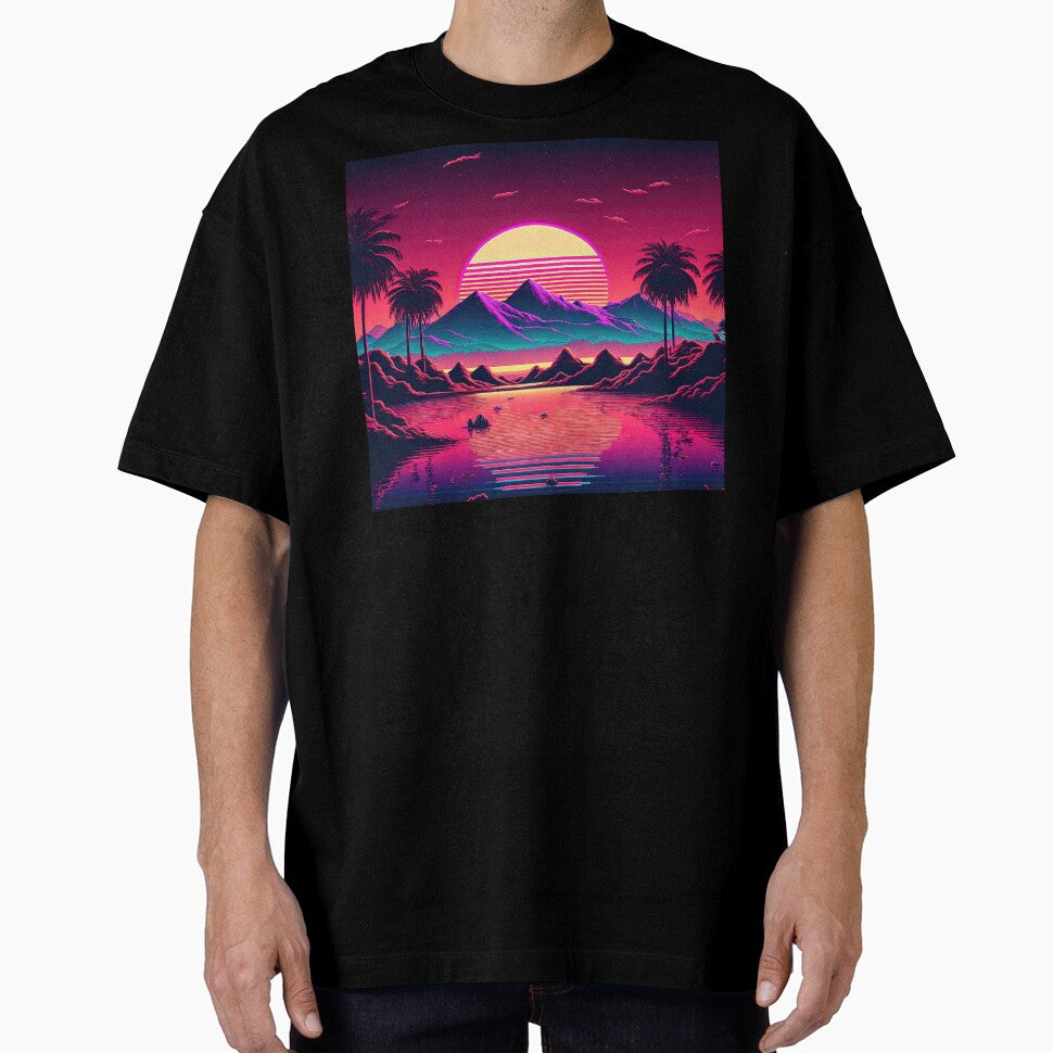 Electric Sunset Symphony: A Synthwave Ode to Nature's Beauty by Mullet Monkey T-Shirts, Hoodie, Sweatshirt (Image 1)