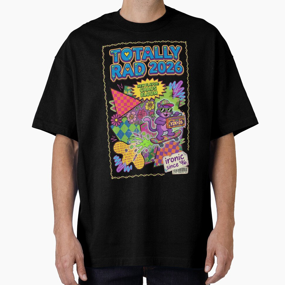 Totally Rad 2026 Y2K Chaos Bloom Neon Cat Skateboard by REAL IRISH GIFTS