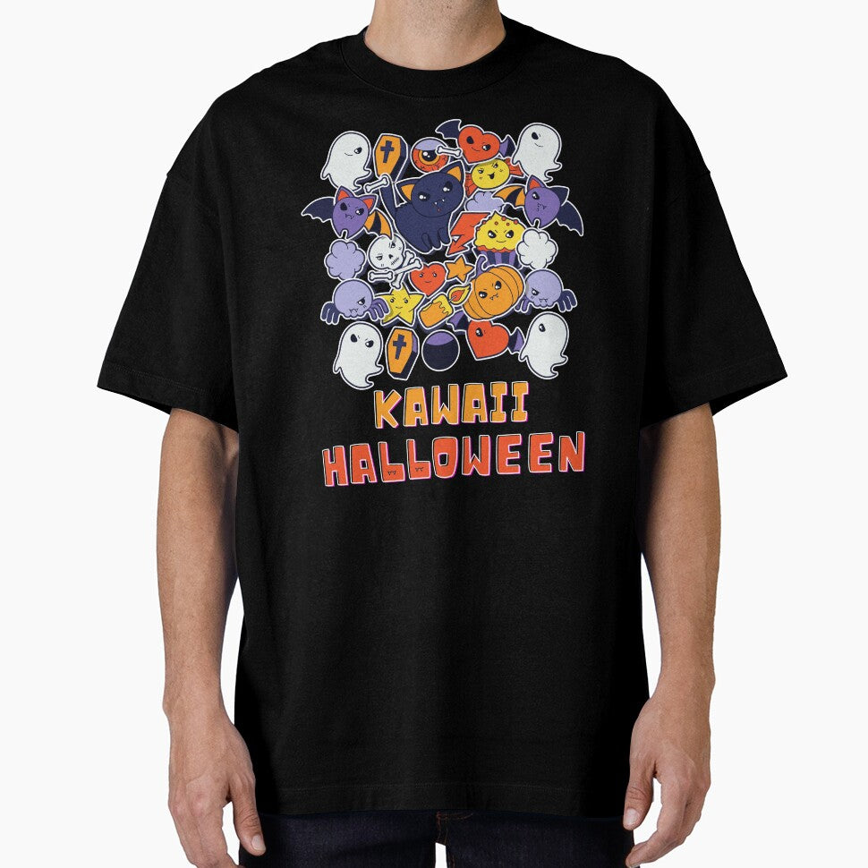 Kawaii Halloween Black Cat Ghosts Skull Pumpkin Spooky by BeeZBeez T-Shirts, Hoodie, Sweatshirt | BlankRebels.com (Image 1)