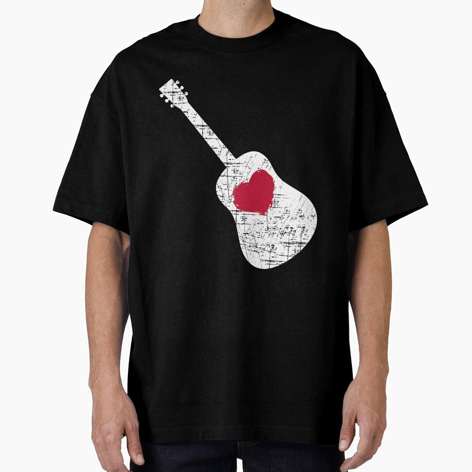 Acustic Guitar with Heart Grunge Dark Style Design for Guitars Lovers by StanPera T-Shirts, Hoodie, Sweatshirt (Image 1)