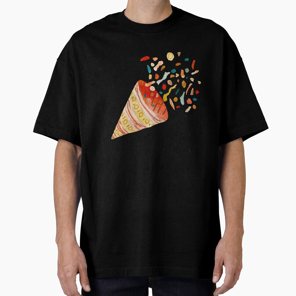Happy birthday color petard confetti a watercolor black by Yana Mustafina | Boho Soulful Designs T-Shirts,... (Image 1)