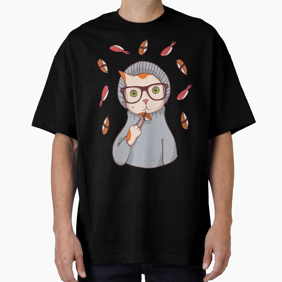 Hipster Cat Eating Sushi by OnepixArt T-Shirts, Hoodie, Sweatshirt | BlankRebels.com (Image 1)