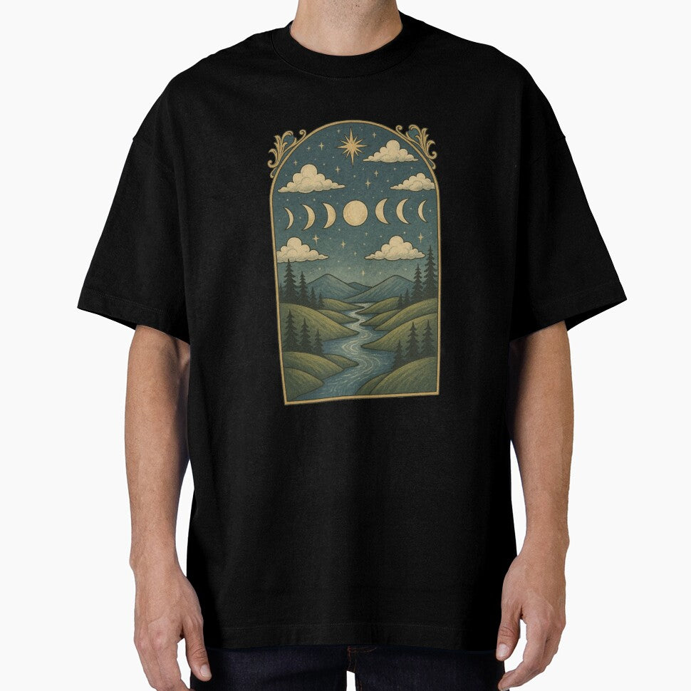 Celestial Night Valley | Moon Phase Archway Illustration by Exile-Co T-Shirts, Hoodie, Sweatshirt | BlankRebels.com (Image 1)