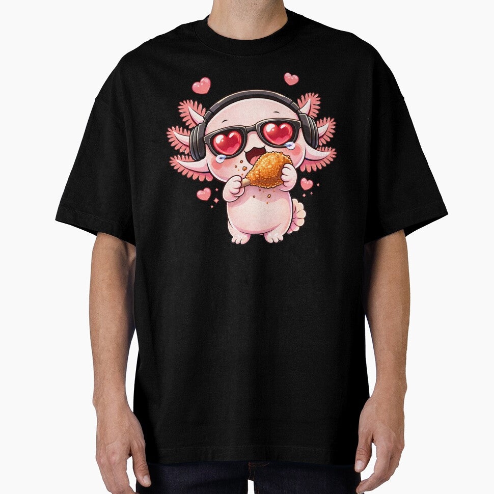 Fried Chicken Addict Axolotl – Cute Kawaii Axolotl Eating Fried Chicken Chibi Anime Design by ColorSplash123... (Image 1)