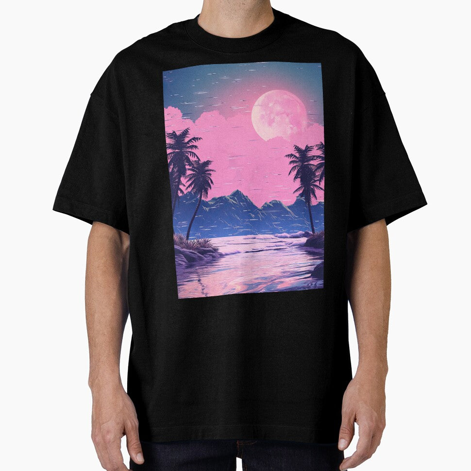Glitchy Cyber Palms: A Vaporwave Symphony at Dusk by Mullet Monkey T-Shirts, Hoodie, Sweatshirt | BlankRebels.com (Image 1)