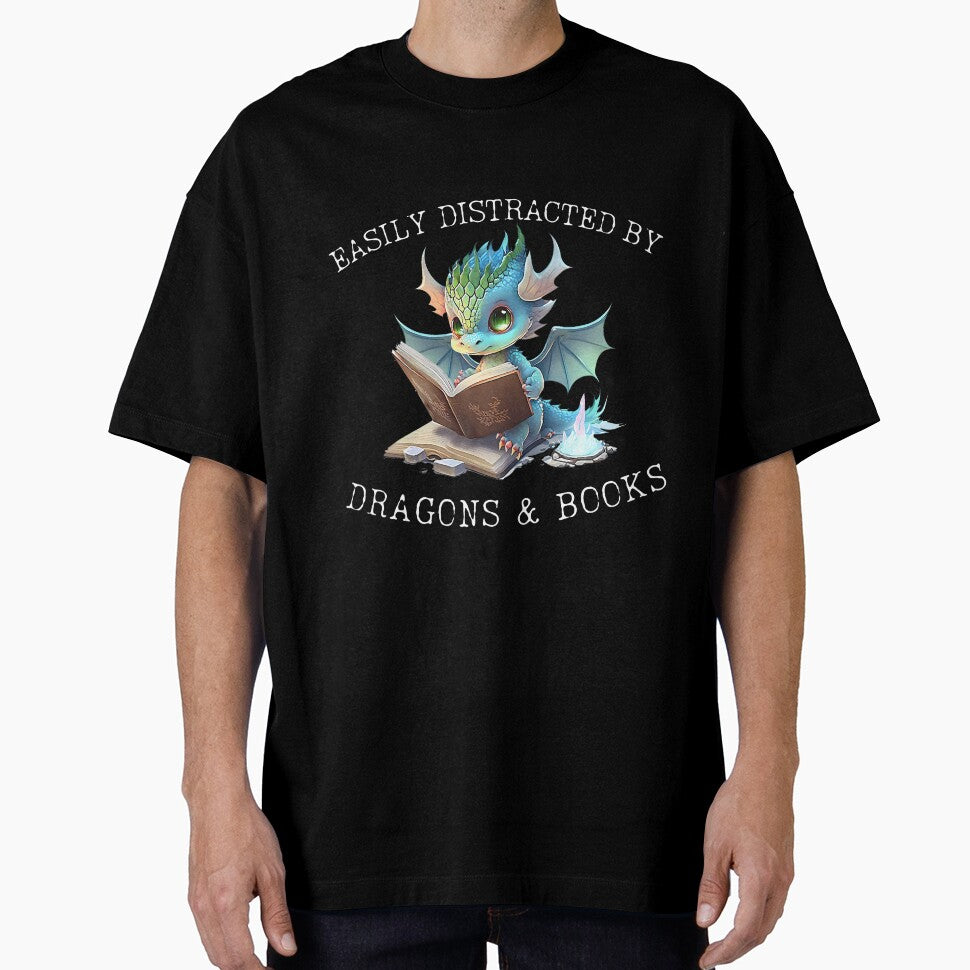 Easily Distracted By Dragons And Books Introvert Funny by muterialvarai T-Shirts, Hoodie, Sweatshirt (Image 1)