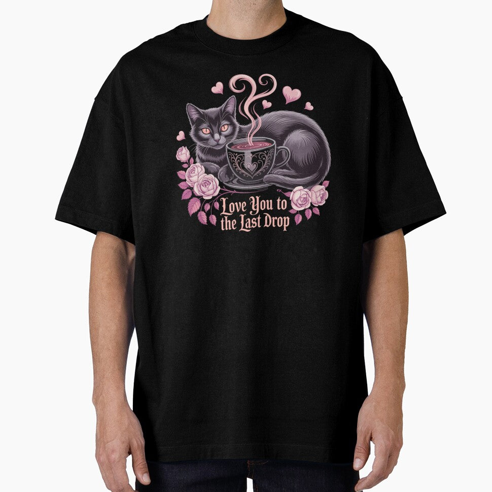 Love You to the Last Drop Cat Coffee Art – Cute Romantic Black Cat Design by DigitalArtByNow T-Shirts, Hoodie,... (Image 1)