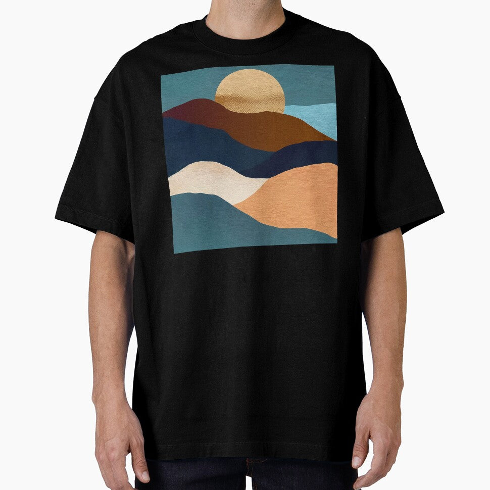 Boho Style Abstract Mountain Landscape Art With Sunset by DEC02