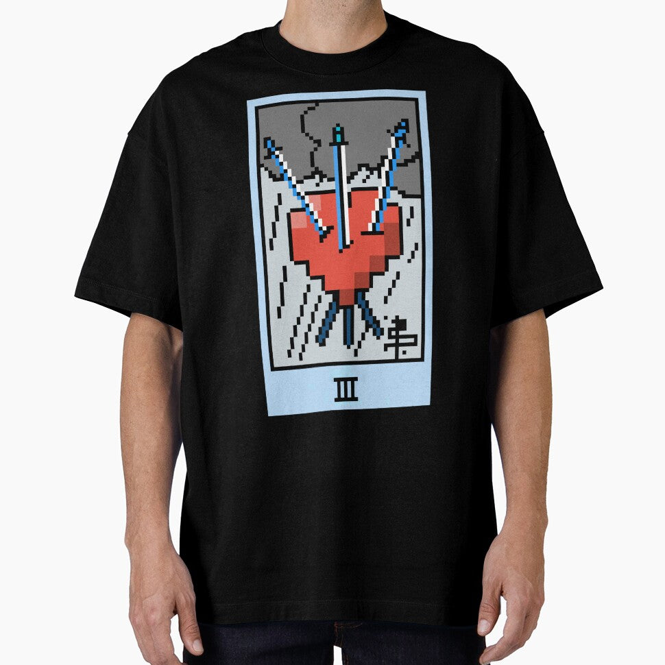 Wait, is this pixel art tarot? Green - Minor Arcana 'Three of Swords' (Design for T-shirt, stickers and other... (Image 1)