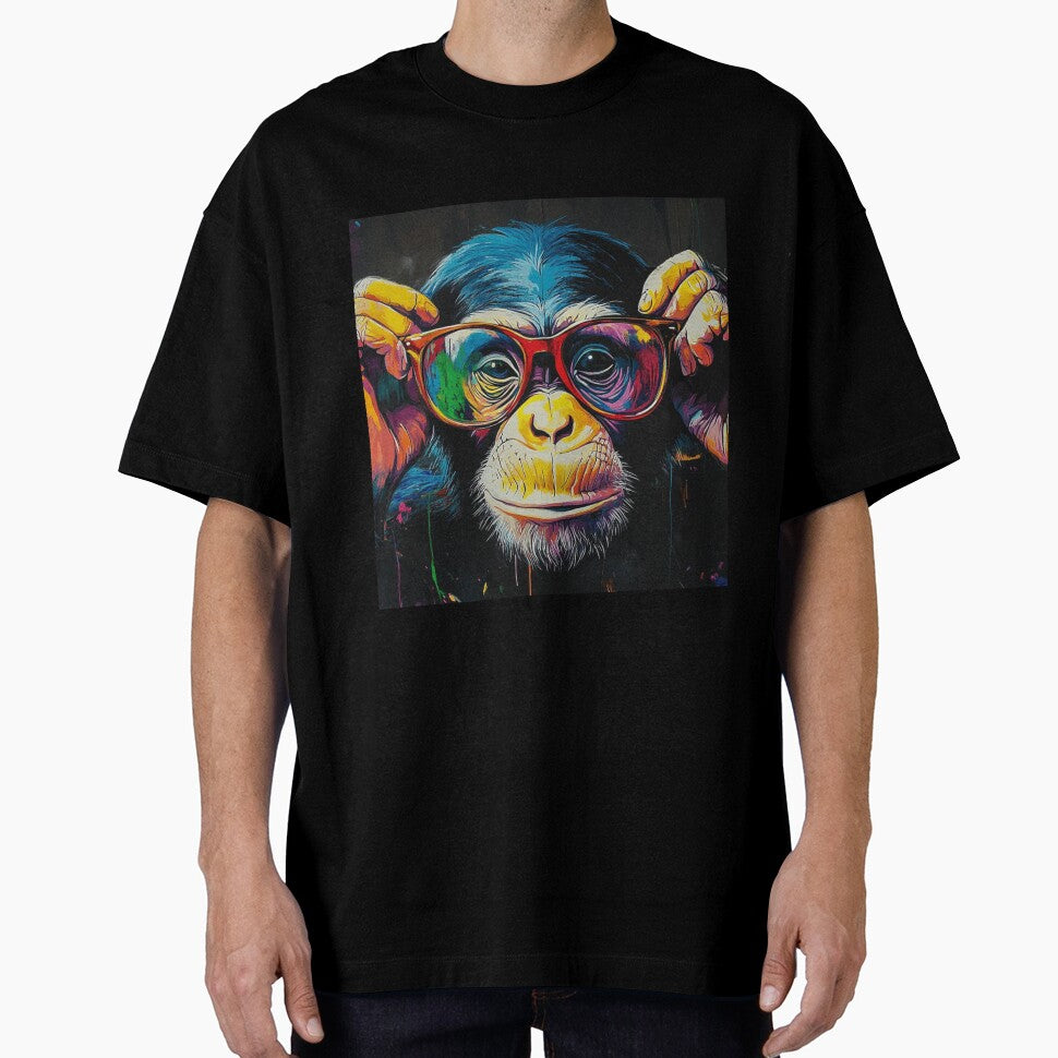 DJ Monkey Thinker Colorful with Red Glasses by GrinGalore T-Shirts, Hoodie, Sweatshirt | BlankRebels.com (Image 1)