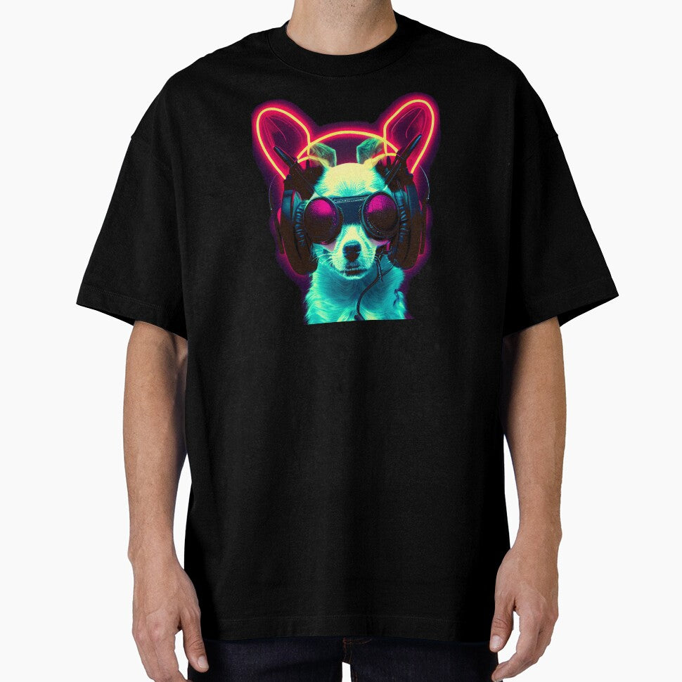 Cyberpunk Chiweenie Puppy in Headphones Japanese Retro Vaporwave by madtoyman T-Shirts, Hoodie, Sweatshirt (Image 1)
