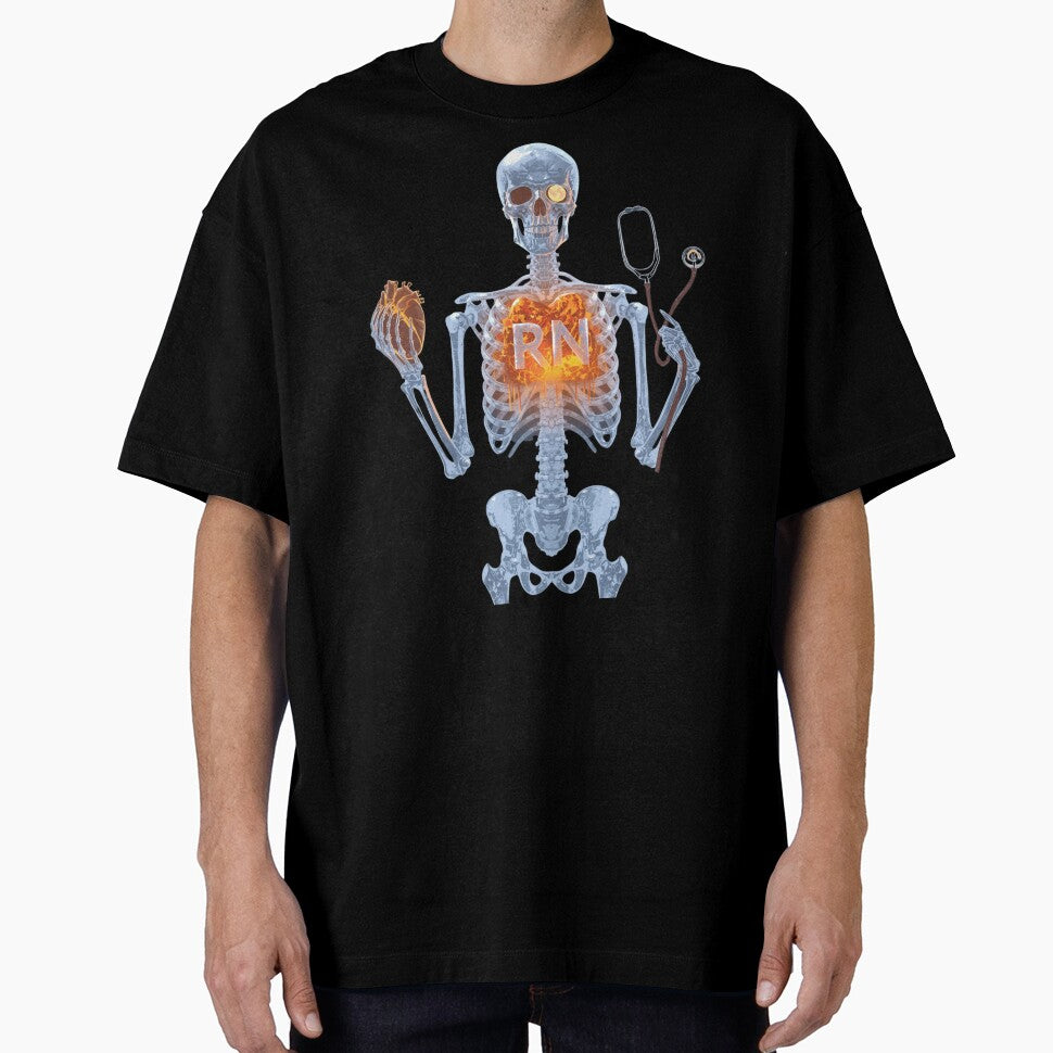 RN Nurse Skeleton with Stethoscope and Heart Halloween Design by Mr-Nurse T-Shirts, Hoodie, Sweatshirt (Image 1)