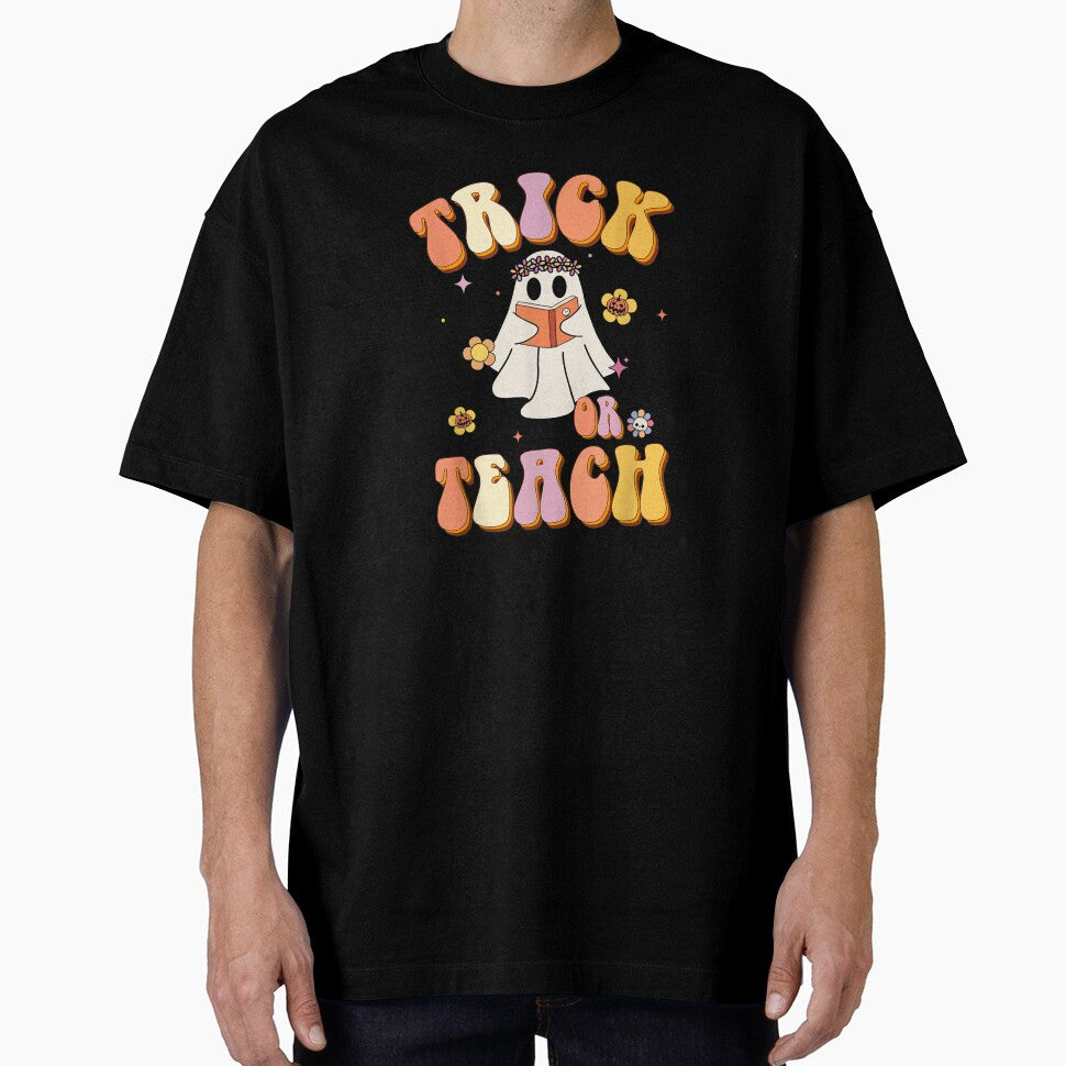 Halloween Retro Vintage Groovy Trick Or Teach Teacher Women by Spencerhowar T-Shirts, Hoodie, Sweatshirt (Image 1)
