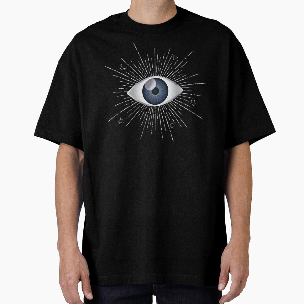 Blue Evil Eye Silver Eyelashes Sun Moon Star Triangle Circle Nazar Mati Protection Talisman by Karen McFarland... (Image 1)