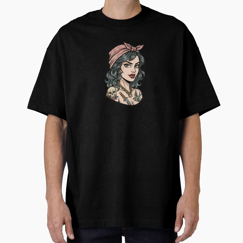 Old School Tattoo Girl Skull & Dagger Vintage Art by Maclaw200d T-Shirts, Hoodie, Sweatshirt | BlankRebels.com (Image 1)