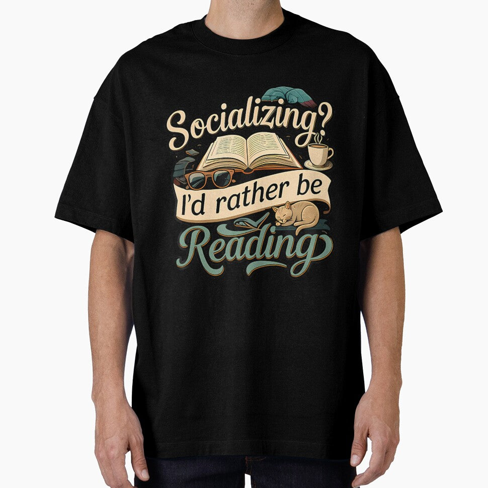 Socializing I'D Rather Be Reading Bookworm Cat by vaharisanic T-Shirts, Hoodie, Sweatshirt | BlankRebels.com (Image 1)