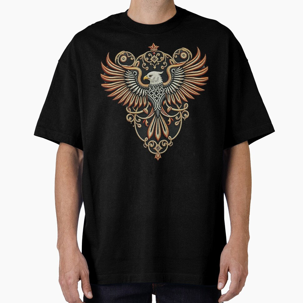 Celtic Knot Eagle with Red Accents, Ornate Gothic Print for Apparel and Accessories by TheGaliyaStudio... (Image 1)
