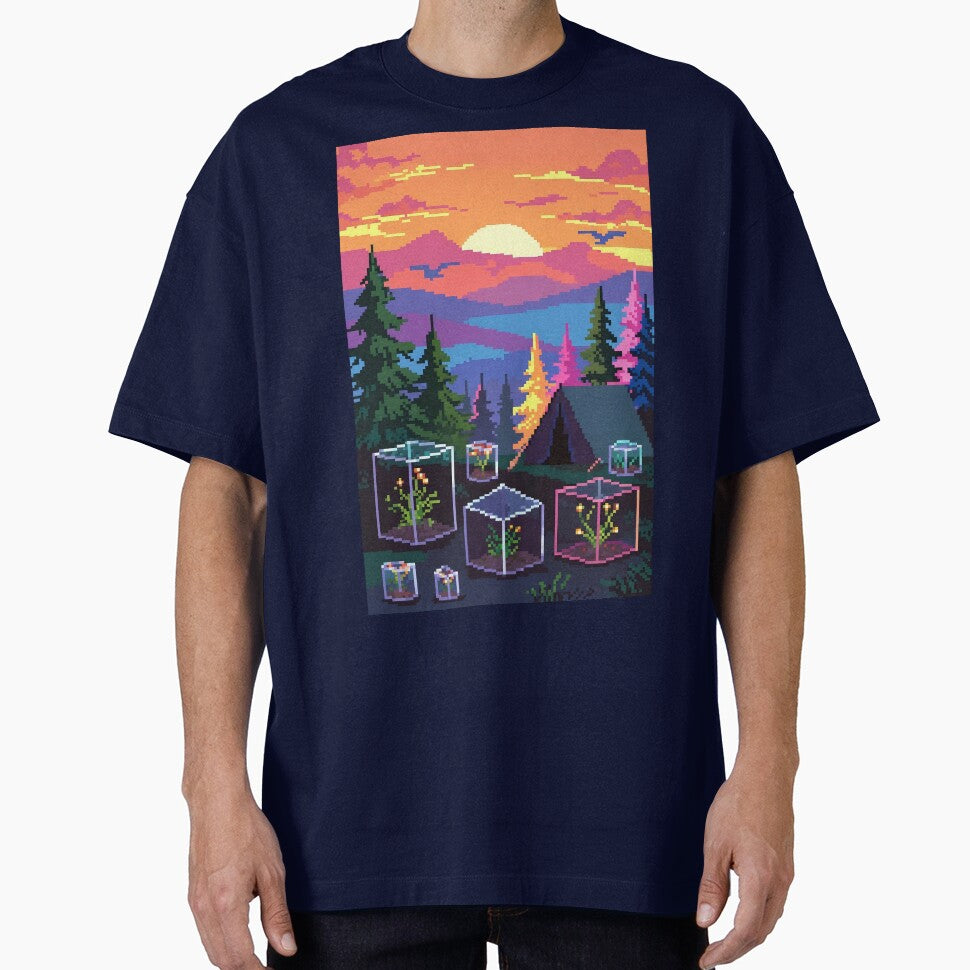 Retro Pixel Sunset Camp with Mini Terrariums by LuxeBuzz T-Shirts, Hoodie, Sweatshirt | BlankRebels.com (Image 1)