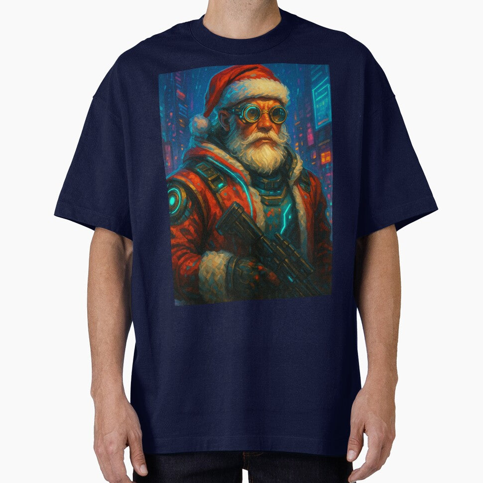 Futuristic Cyberpunk Santa Claus Christmas Art Print – Neon Holiday Illustration by TSOL5 T-Shirts, Hoodie,... (Image 1)