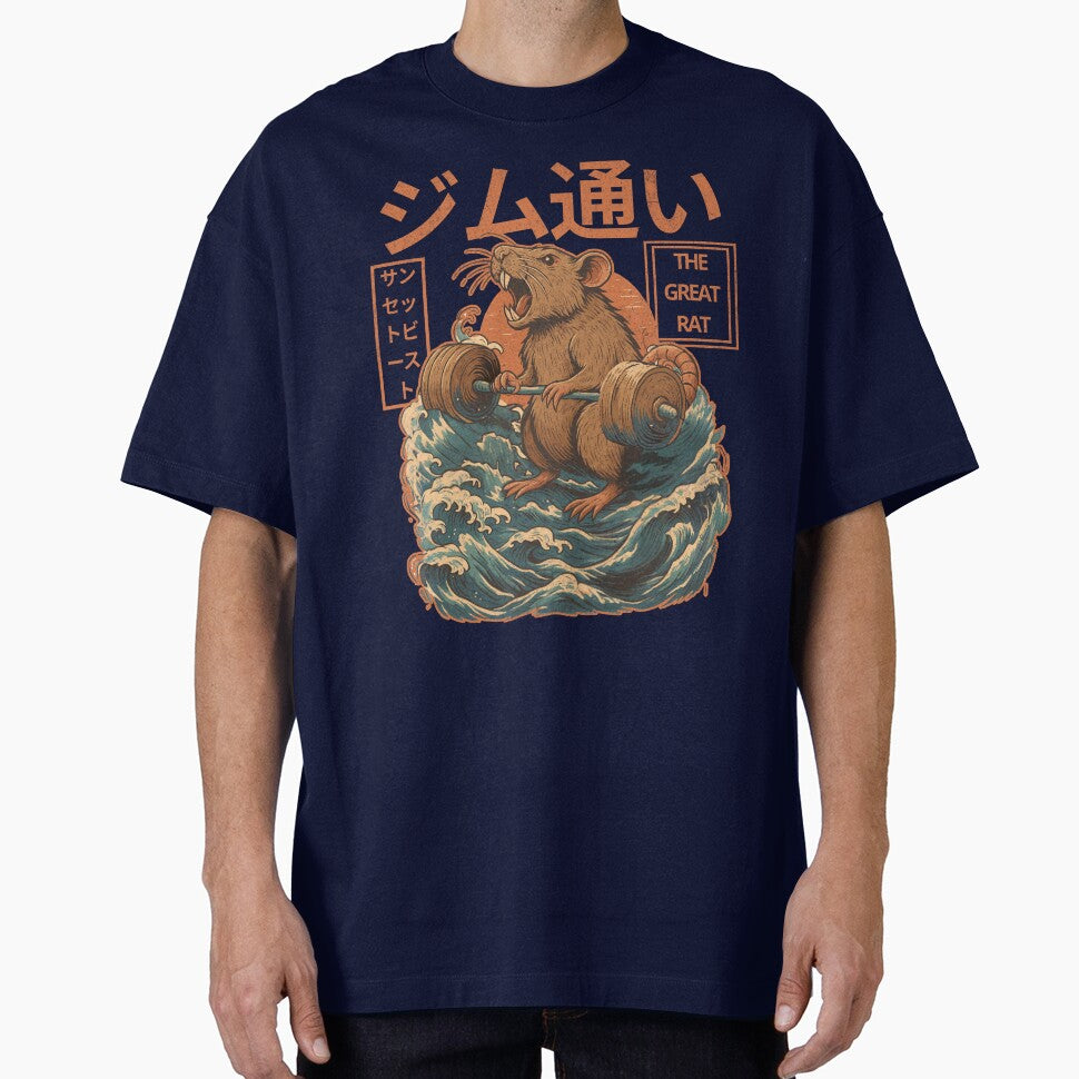 VINTAGE DISTRESSED GREAT Kanagawa RAT Goint to gym - gym beast - gym rat - japanese waves by justyna-s28... (Image 1)