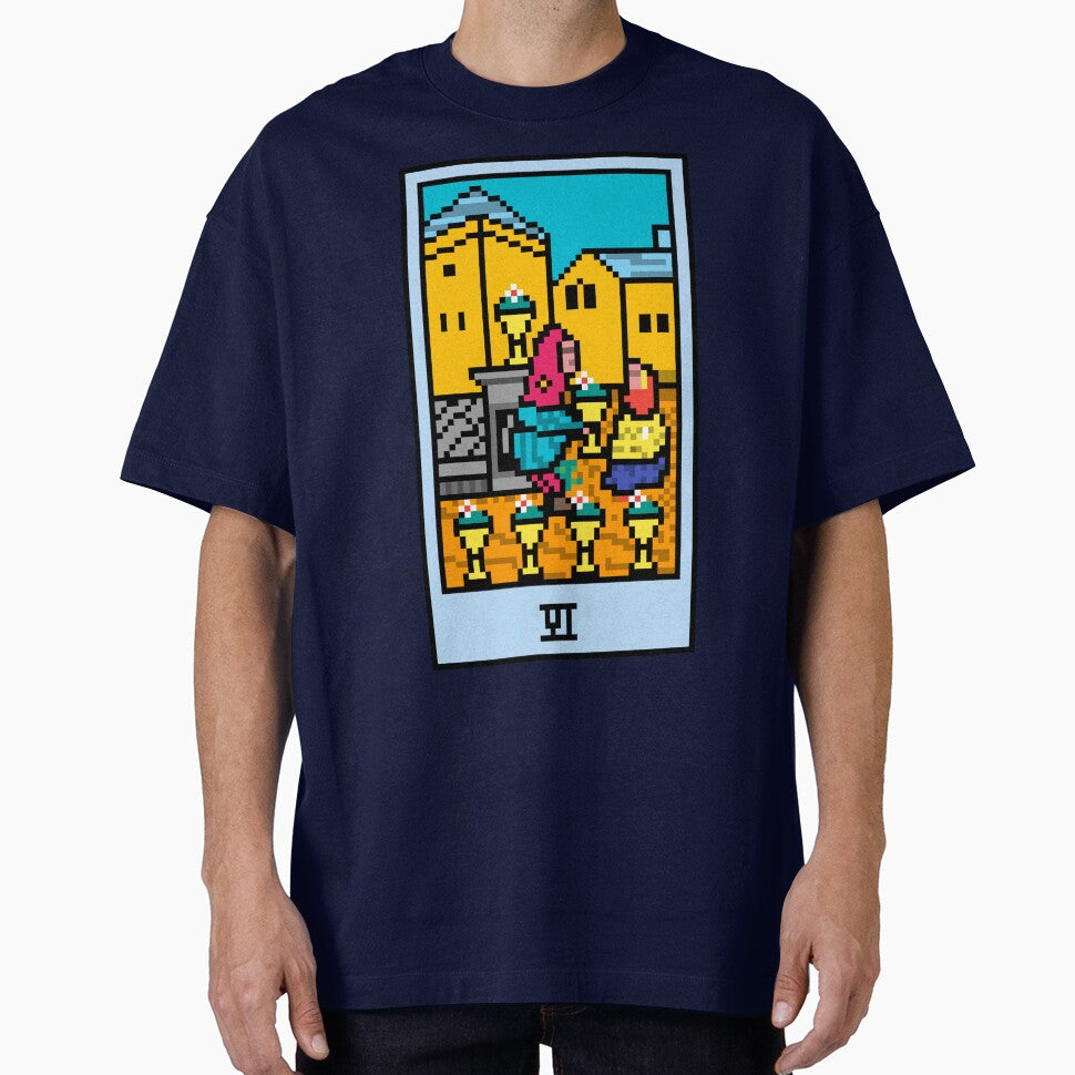 Wait, is this pixel art tarot? Blue - Minor Arcana 'Six of Cups' (Design for T-shirt, stickers and other... (Image 1)