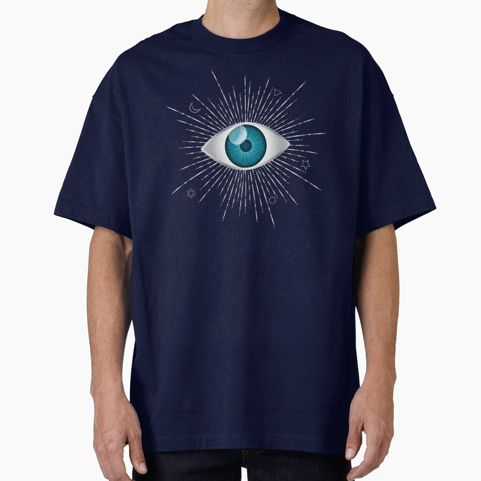Aqua Blue Evil Eye Silver Eyelashes Sun Moon Star Triangle Circle Nazar Mati Protection Talisman by Karen... (Image 1)