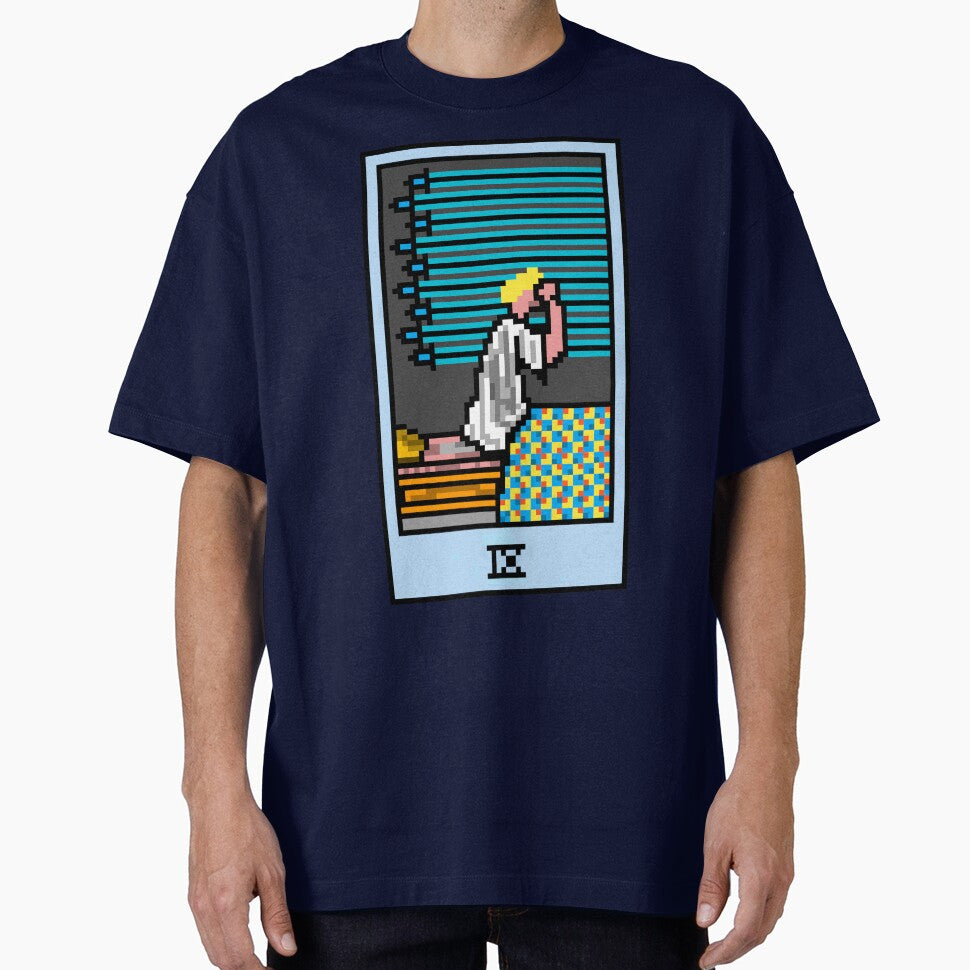 Wait, is this pixel art tarot? Blue - Minor Arcana 'Nine of Swords' (Design for T-shirt, stickers and other... (Image 1)