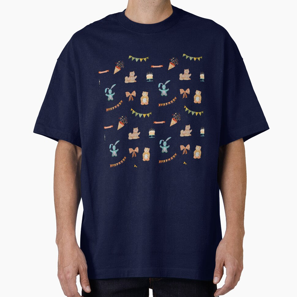 Happy birthday cake cat flower pattern watercolor blue by Yana Mustafina | Boho Soulful Designs T-Shirts,... (Image 1)