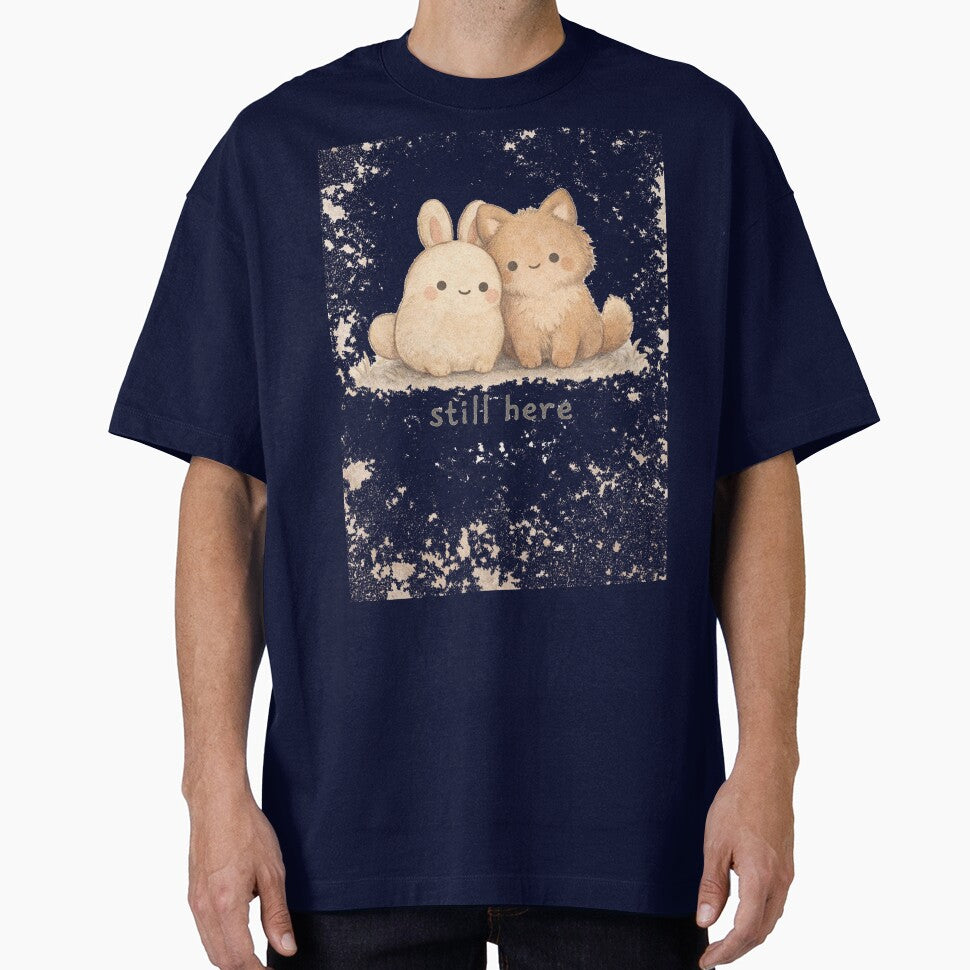 Still Here Bunny & Puppy T-Shirt – Cute Soft Aesthetic Friends Tee by KDesignCrafts Hoodie, Sweatshirt (Image 1)