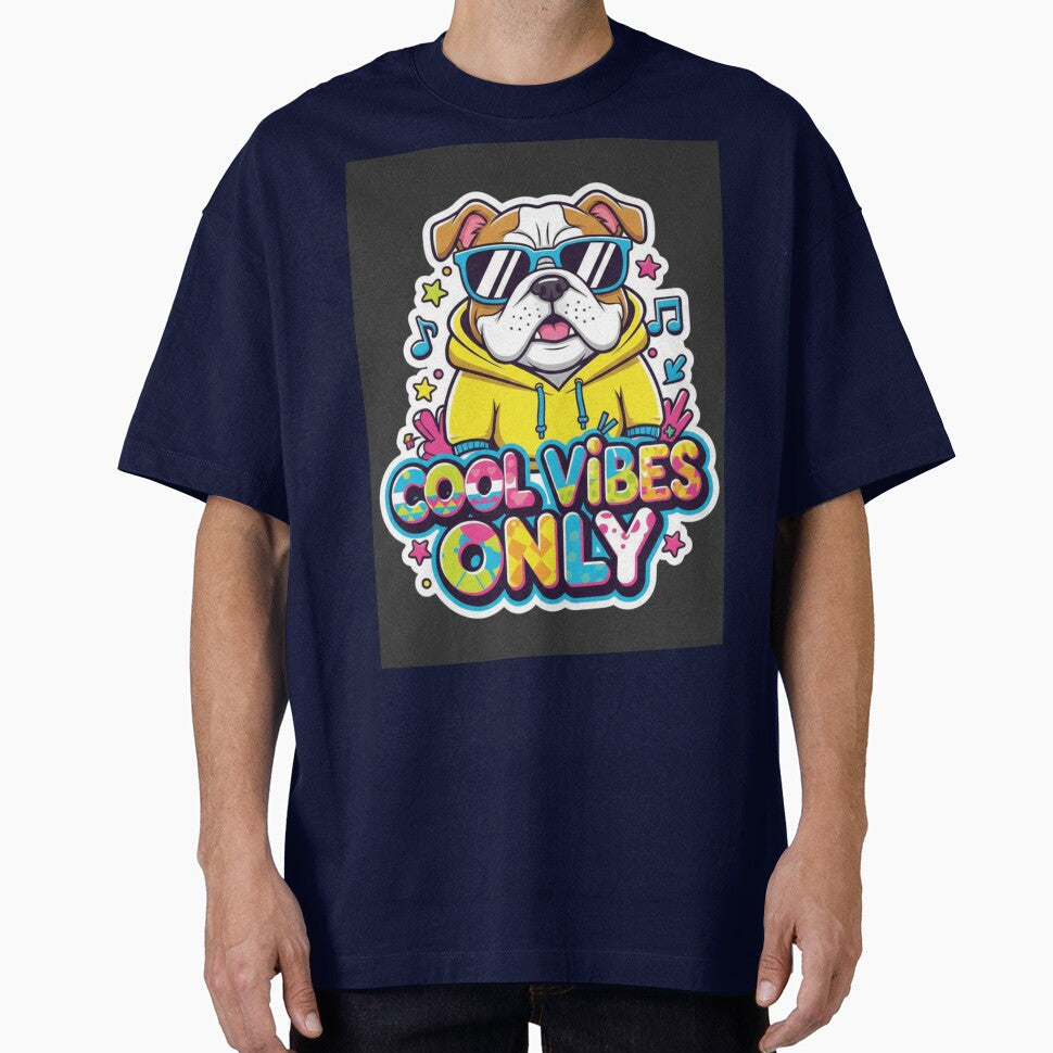Cool Vibes Only Bulldog – Cute Streetwear Dog Cartoon Sticker & T-Shirt Design by R & K Fashions Hoodie, Sweatshirt (Image 1)