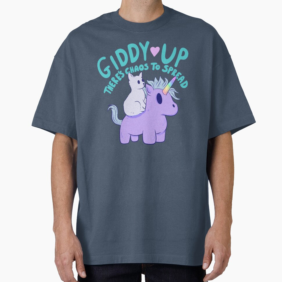 Cute Cat Riding Unicorn - Giddy Up, There’s Chaos to Spread-blue by Jess.a.creates