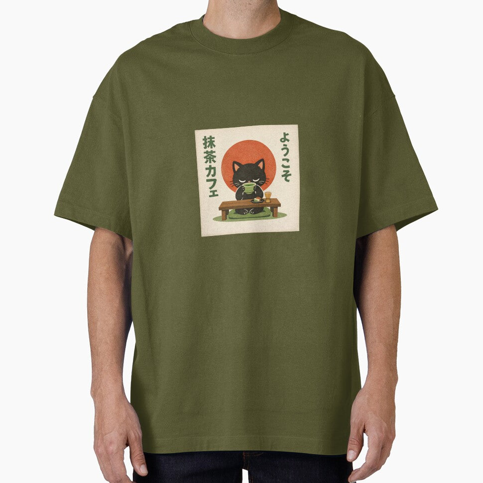 Kawaii Matcha Cat – Japanese Retro Cafe Aesthetic T-Shirt by Cozy Cat Collective Hoodie, Sweatshirt (Image 1)