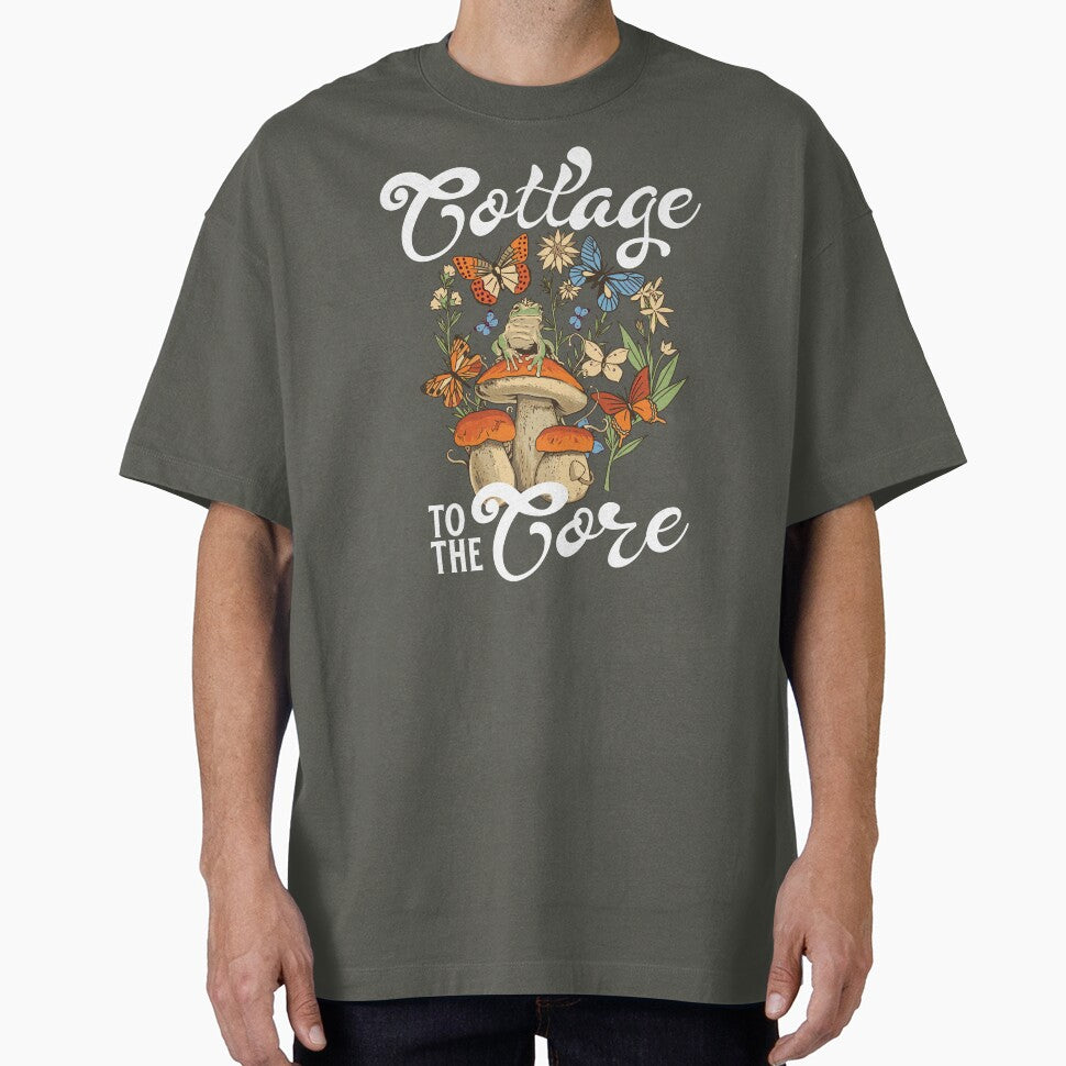 Cottage core aesthetics with frog, mushroom and floral print design. Modern old world charm depicted in... (Image 1)